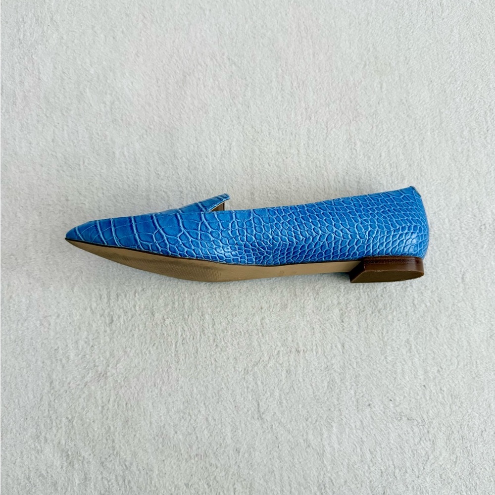 Nine West Blue Pointed Toe Flats Women’s 8.5 Croc Embossed Slip On Office - Picture 6 of 9